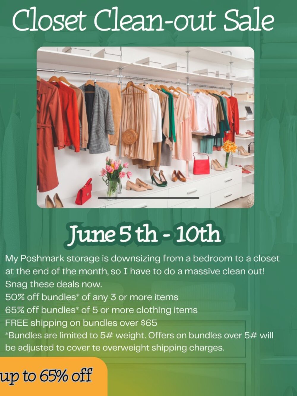 Closet Clean Out Sale - June 5-10 - up to 65% off!